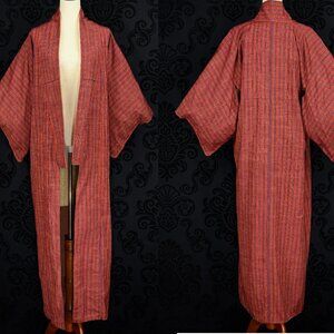 Vintage Red & Blue Striped Komon Kimono